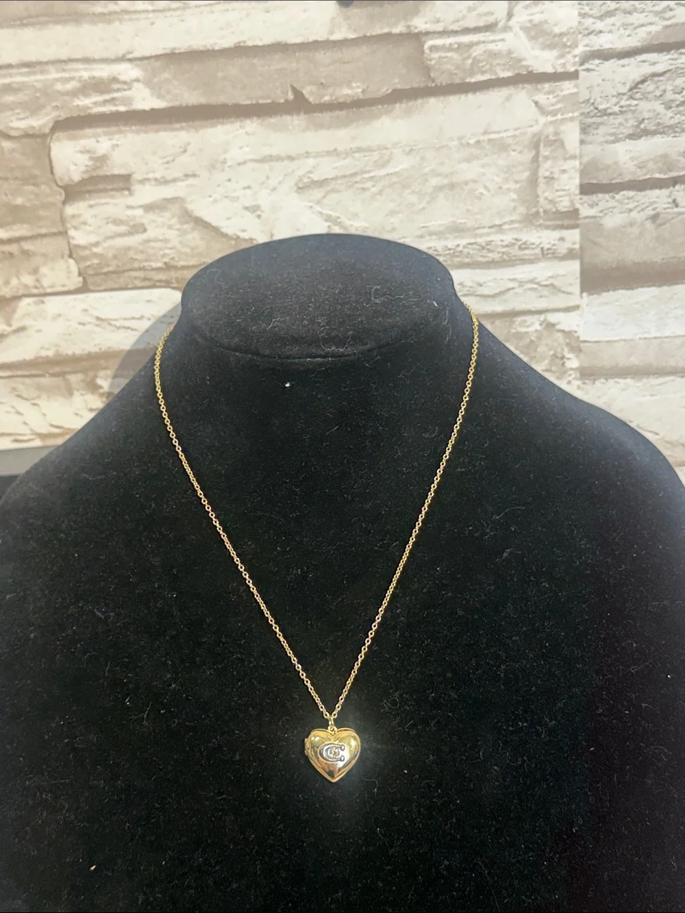 COACH Gold Tone Double Heart Locket Necklace
